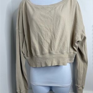 OFFLINE by Aerie Beige Waffle Knit Cropped Top